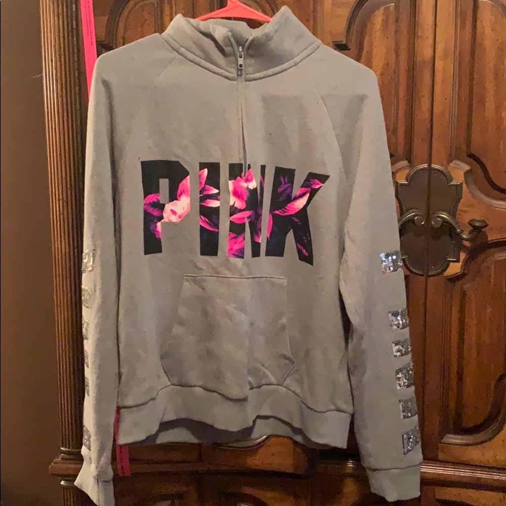 Vs pink floral bling quarter zip size large